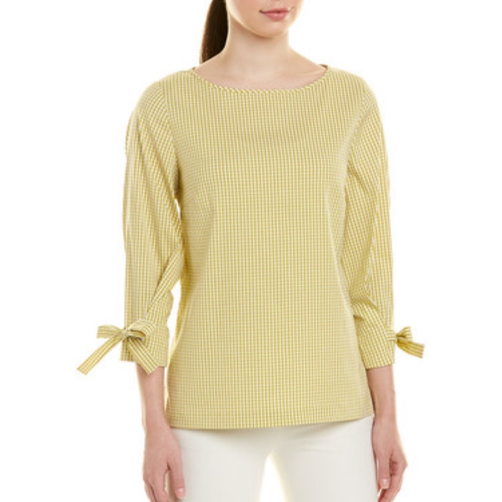 LAFAYETTE 148 Paige Tie-Cuff Gingham Top in Margarita Multi